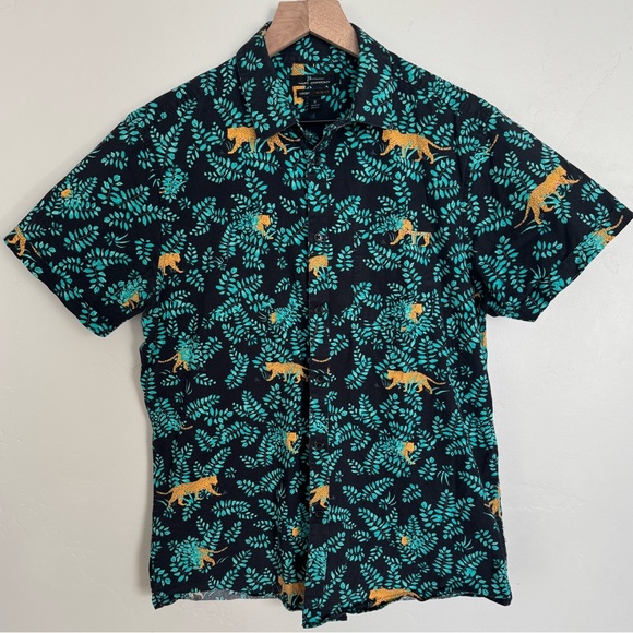 Mar Anthony Luxury Slim Fit Button Up Short Sleeve Shirt M Jaguar Jungle Print - Picture 1 of 4